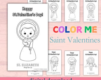 Digital Catholic Saint Valentines to Color; St. Valentine’s Day Cards; Printable Catholic Teacher, Kids, Catholic Homeschool Valentines