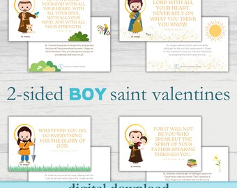 Boys Printable Saint Valentines, Male Saint Valentines, Catholic Teachers, Kids, Homeschool, youth group, JMJ, Christian Valentine&#39;s cards