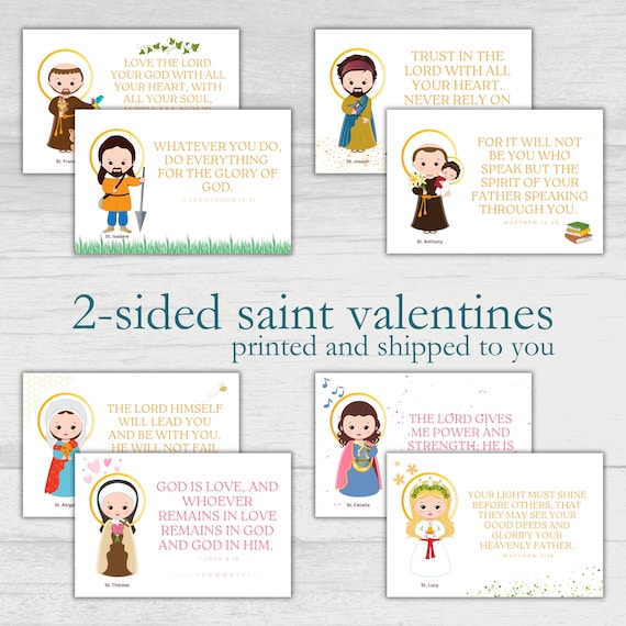 Catholic Saint Valentines; St. Valentine’s Day Cards; Catholic Teacher, Homeschool, Classroom, Physical Copy School Valentines; Christian