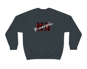 Minnesota Buffalo Plaid Crewneck Sweatshirt, MN clothing, State of MN