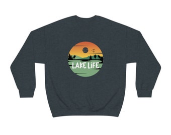 Lake Life Crewneck Sweatshirt, Lake Clothing, Boating, Canoe, fishing