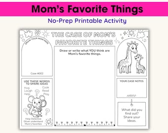 Actividad del Día de la Madre para niños, Hoja de trabajo imprimible de las cosas favoritas de mamá, Página para colorear de detective, Actividad de brunch para niños, PDF para mamá y mamá