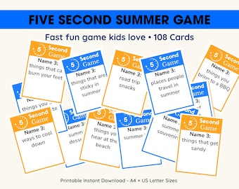 Juego imprimible de 5 segundos para niños, ideal para combatir el aburrimiento en verano, para viajes por carretera y actividades en restaurantes, para noches de juegos en familia, sin necesidad de preparación, 108 tarjetas.