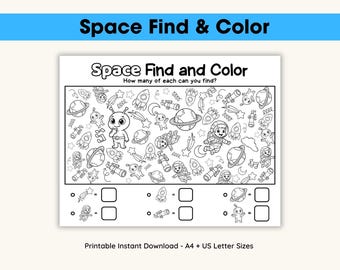 Actividad de búsqueda y coloreado del espacio para niños – Imprimible sin preparación