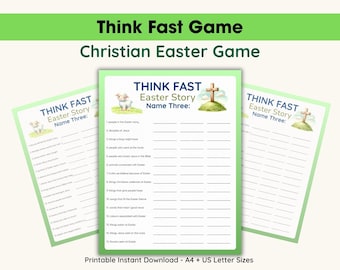 Juego bíblico de Pascua "Piensa rápido", juego cristiano de Pascua, actividad de Pascua para la escuela dominical, juego de preguntas y respuestas bíblicas para fiestas, juego imprimible para la iglesia.