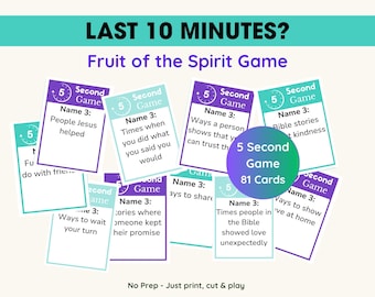 Juego del Fruto del Espíritu para niños, juego imprimible para la escuela dominical, actividad bíblica sin preparación, juego cristiano para niños, tarjetas de juego de 5 segundos