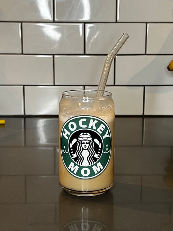 Hockey Mom 16oz Can Glass, Hockey Starbucks, Iced Coffee Glass