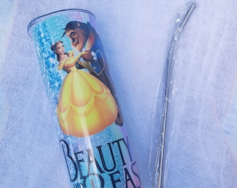 Belle en het Beest Tumbler 20z. roestvrij staal | Belle Tuimelaar | Disney Prinses Tumbler | Belle en het beest rozentuimelaar
