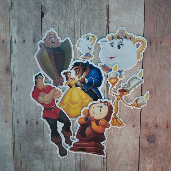 Beauty and the Beast Stickers / Lumiere Sticker / Cogsworth Sticker / Madame Armoire Sticker / Gaston Sticker / Mrs. Potts and Chip Sticker