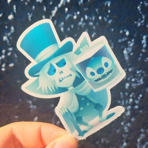 Hatbox Ghost Holding Stitch Sticker | Hatbox Ghost Sticker | Stitch Sticker | Haunted Mansion Sticker | Disney Halloween Sticker