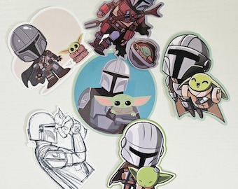 Mandalorian and Grogu Stickers / Cute Mandalorian Sticker / Cute Grogu Sticker / Star Wars Stickers / Disney Stickers
