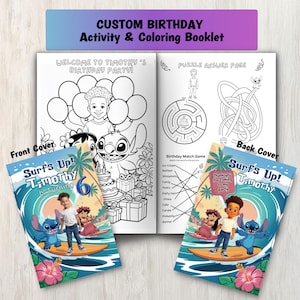 Customized Boys Lilo and Stitch Birthday Coloring Book - Personalized Printable Kids Birthday Activity Book, Custom Coloring from Your Photo