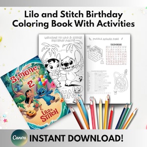 Li-lo and Stit-ch Birthday Party Activity Coloring Book, Kids Printable Games Coloring Sheets Canva Instant Download PDF