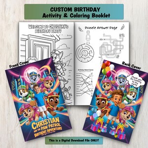 Customized Paw Patrol Coloring Birthday Booklet, Personalized Printable Kids Birthday Activity Book – Custom Coloring Pages from Your Photo,