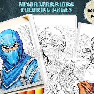 Warrior Ninja Coloring Book for Adults and Kid, Digital Download Coloring Pages, 46 Printable Coloring Pages