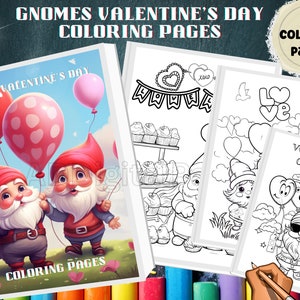 Gnomes Valentine’s Day Coloring Book, 51 Fun and Whimsical Valentine’s Day Coloring Pages, Digital Download, 51 Printable Coloring Pages