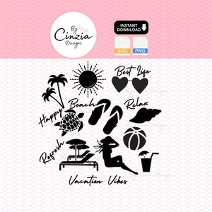 Pacchetto Beach Svg, Summer Svg, Beach Vibes Svg, Summertime Svg, Palma Svg, Sedia da spiaggia Svg, Citazioni sulla spiaggia Svg, Tartaruga marina Svg, Atmosfera estiva