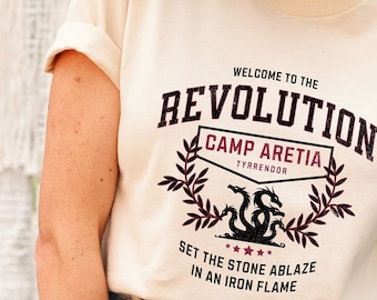 Iron Flame Revolution Shirt with Dragons • Fourth Wing Merch • Onyx Storm Tee • Rebecca Yarros Empyrean Series Basgiath Camp Aretia