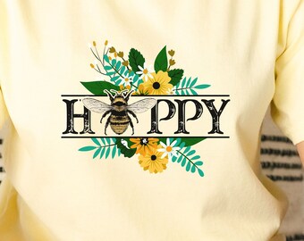 Comfort Colors® Bee Happy vintage floral comfy TShirt, bee lover gift, beekeeper Tee, happy shirt, maternity shirt, postpartum