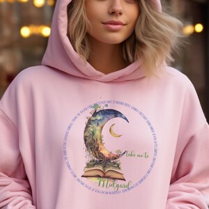 Sudadera con capucha &quot;Llévame a Midgard&quot; / Sudadera con capucha &quot;Ciudad Creciente&quot; / Sudadera con capucha &quot;Luna Creciente Lluvia de Estrellas&quot; de Sarah J Maas / Sudadera con capucha &quot;Libros&quot; para fanáticos de la fantasía