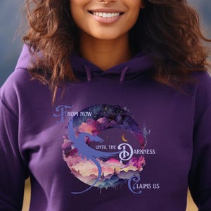 From Now Until the Darkness Claims Us Hoodie, Throne of Glass Manon Blackbeak and The 13 fly over Terrasen, Sarah J Maas Book Lover Gift