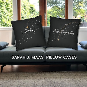 ACOTAR Pillow Case | Hello Feyre Darling Rhysand Quote with Velaris Starfall & Night Court Peaks | 2-Sided Faux Suede Bookish Decor
