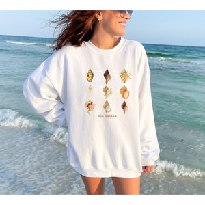 Vintage Sea Shells sweatshirt, beachcombing sweatshirt for sea shell or beach lover gift with 9 vintage seashell graphics, sizes S-5XL