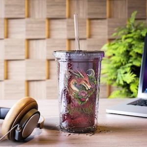 Abraxos Throne of Glass GREEN lettering Tumbler, 3-piece acrylic tumbler with Manon Blackbeak&#39;s beloved wyvern from Sarah J Maas&#39; series