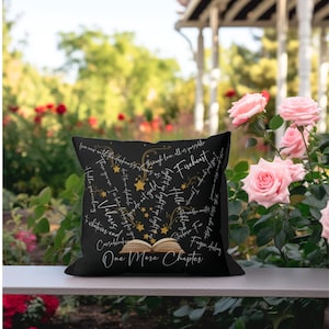 Maasverse Faux Suede Pillow, favorite quotes & magic stars adorn this bookish gift from Sarah J Maas Throne of Glass ACOTAR Crescent City