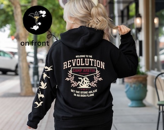 Iron Flame Revolution Hoodie | Fourth Wing Sleeve Dragons + Tairn & Andarna Emblem | Rebecca Yarros Fan Gear