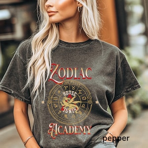 Zodiac Academy House Ignis Comfort Colors® Tee, rep the Fire and golden dragon of House Ignis Darius Acrux