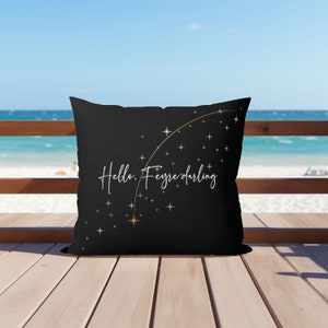 Hello Feyre Darling ACOTAR Black Faux Suede 2-sided Pillow, Rhysand&#39;s hello with Velaris starfall & Night Court peaks from Sarah J Maas epic