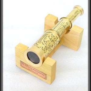 Handcrafted Brass Telescope with Wooden Stand – Nautical Maritime Spyglass – Antique Look – Inspirational Gift Decor for Home/Office