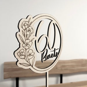 Taarttopper | ronde verjaardag | 60e verjaardag | Taartplug | Taartdecoratie | 60 | Taartdecoratie | Houten taarttopper