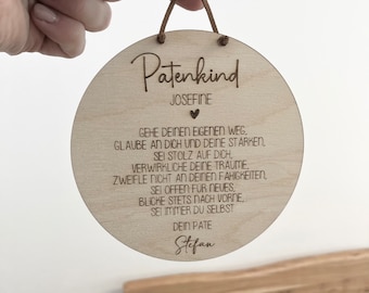 Personalisiertes Plättchen | Holzschild | Geschenk Patenkind | Geschenk Taufe | Patenkind | Pate | Geburtstag Patenkind | Wünsche Patenkind