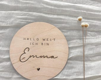 Holzschild | Plättchen | Newbornfotoshooting | Hallo Welt ich bin | Holzplättchen Newborn | Baby