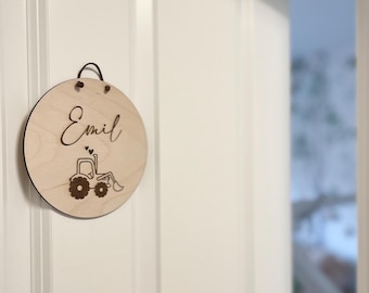 Personalized door sign tractor, tractor | Children's room decoration