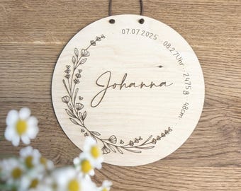 Name plate with birth data made of wood personalized gift for birth gift for baptism children's room decoration