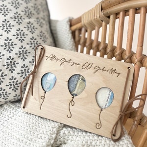 Tarjeta de madera | Globos | Regala tiempo | regalar dinero | 60 cumpleaños | Cumpleaños redondo | tarjeta personalizada | regalo de dinero