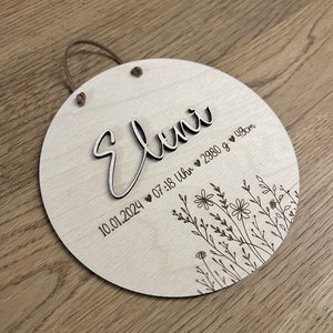 Name plate with dates of birth made of wood, personalized gift for birth, gift for baptism, children's room decoration