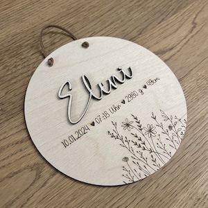 Targhetta con data di nascita in legno, regalo personalizzato per nascita, regalo per battesimo, decorazione per la cameretta dei bambini