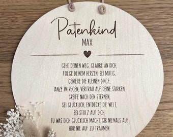 Personalisiertes Plättchen | Holzschild | Geschenk Patenkind | Geschenk Taufe | Patenkind | Pate | Geburtstag Patenkind