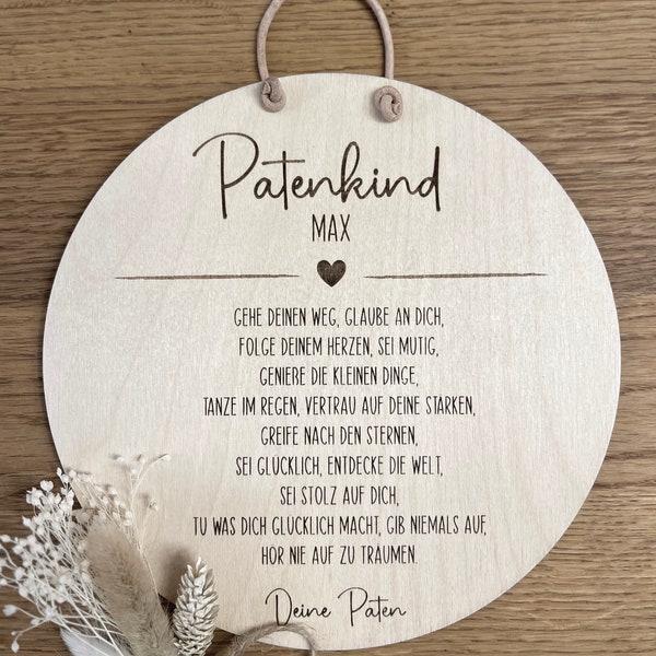 Personalisiertes Plättchen | Holzschild | Geschenk Patenkind | Geschenk Taufe | Patenkind | Pate | Geburtstag Patenkind