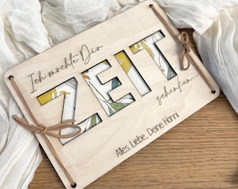 Wooden card, give away time, voucher idea, gift idea, time together, wooden voucher, give away weekend, gift partner, friends