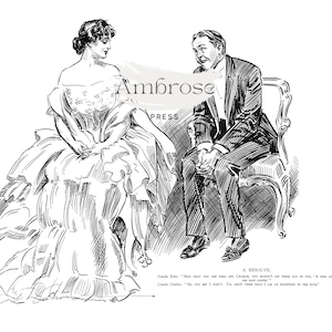 Era Elegance: A Resolve - Charles Dana Gibson 1907 Pen & Ink Digital Download - Humorous Insight into Gibson Girls&#39; Fashion