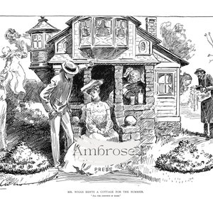 Vintage Summer Serenity: Pen & Ink Drawing from the 1900s by Charles Dana Gibson-Digital Download-Timeless Beauty of Early 20th Century