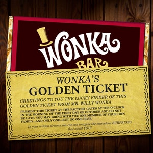 Editable Golden Ticket Printable Template Willy Wonka Party Supplies Wonka Bar Wrapper Included Fits Hershey XL 4.4oz image 1