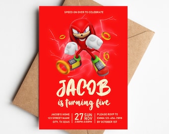 Editable Knuckles Birthday Invitation - Sonic Party Invite Template - Printable Birthday Card - Instant Access