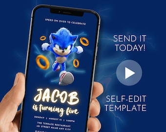 Digital Sonic Birthday Invitation - Editable Invite Template - Animated Party Invitation - Electronic Invitation - Instant Access