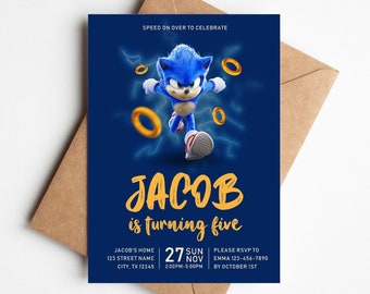 Editable Sonic Birthday Invitation - Party Invite Template - Printable Birthday Card - Instant Access
